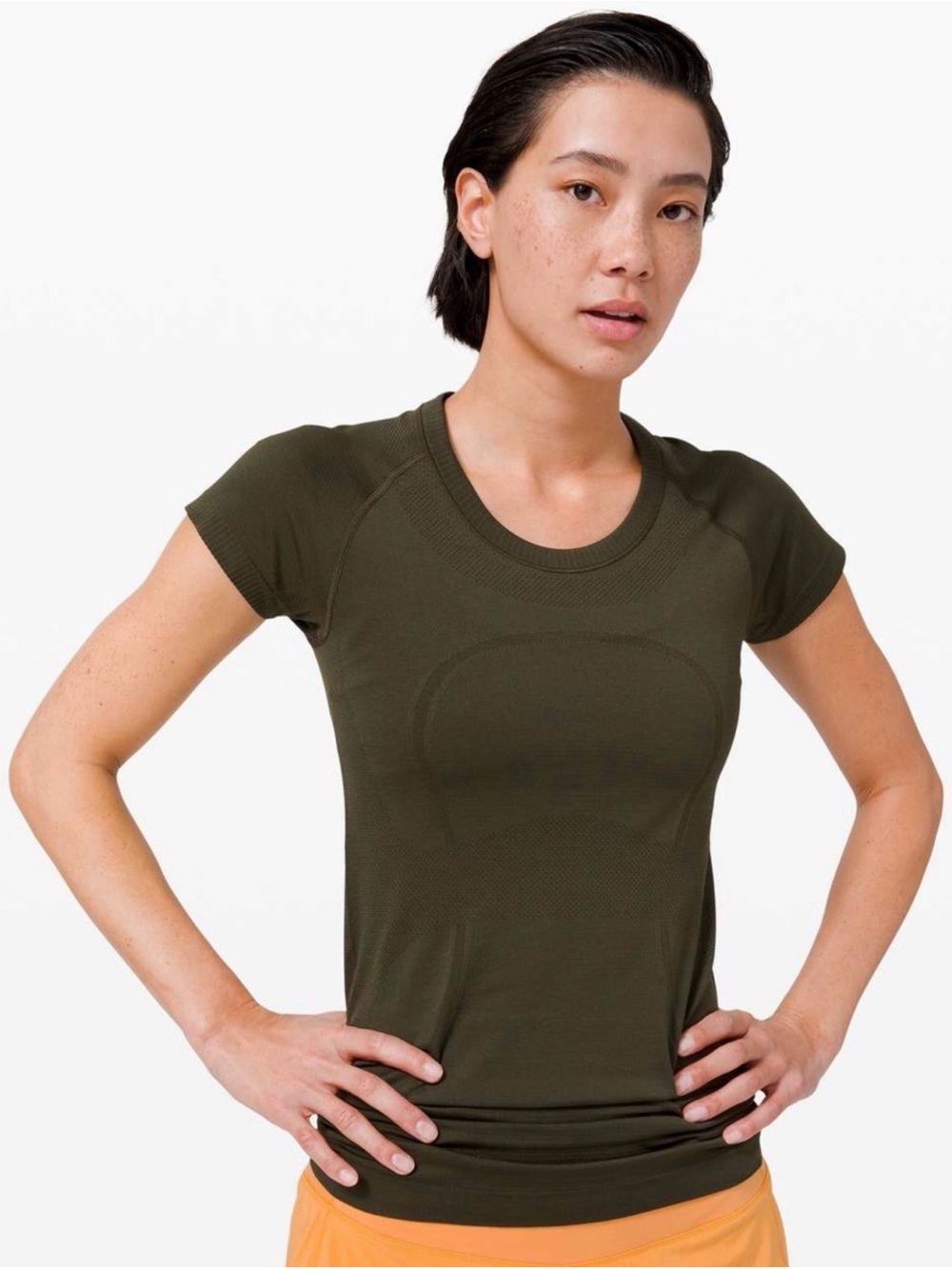Lululemon athletica swiftly tech hip length olive short sleeve  sz 0 excellent